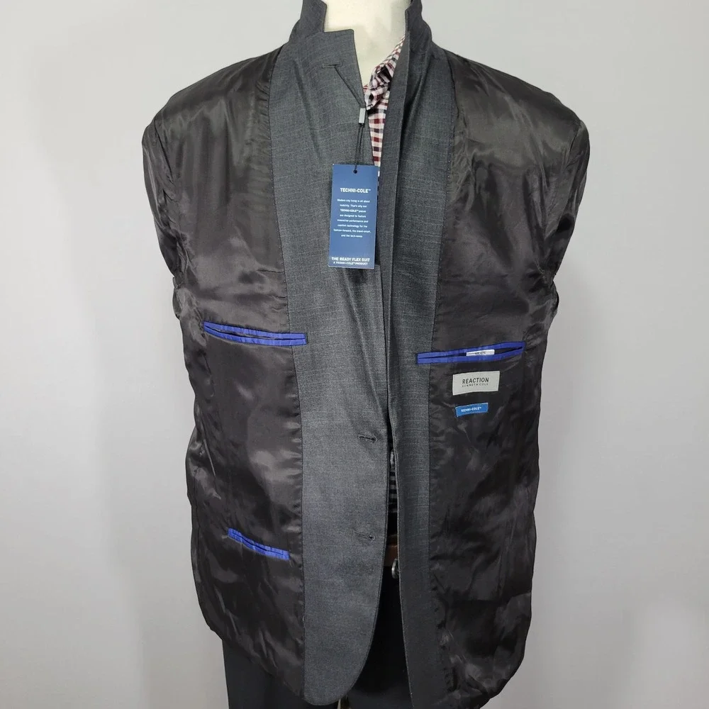 Kenneth Cole Reaction‎ Men's Sport Coat Blazer Gun Metal Techni-Cole 48R NEW